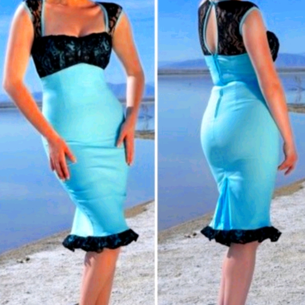 Pinup Couture Micheline Dress in Tiffany Blue in L